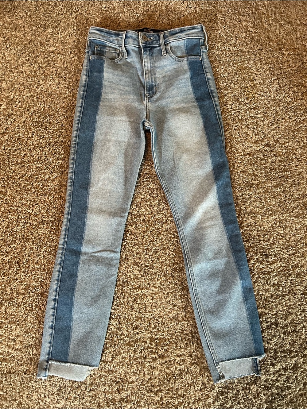 Hollister Juniors Skinny Jeans — Light Blue with Dark Blue Side Panels